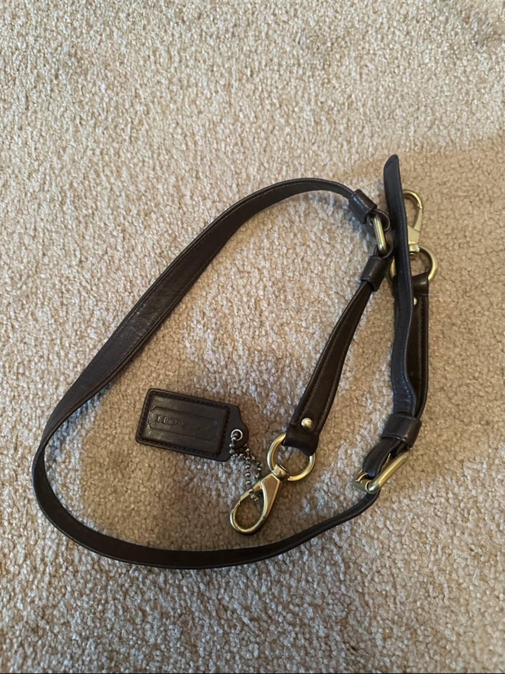 Coach Dark Brown Leather Adjustable Strap with Bronze/Gold Hardware